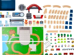 Mesa de juegos con tren de madera