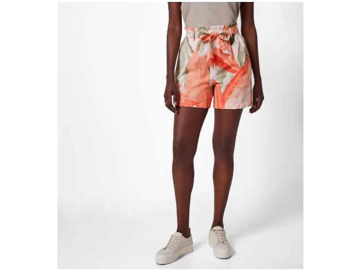 Pantalones cortos tipo paperbag de mujer con lino