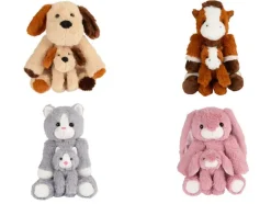 Peluche de mamá con bebé gato / perro / caballo / conejo
