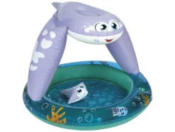 Piscina infantil hinchable, con suelo acolchado.