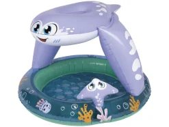 Piscina infantil hinchable, con suelo acolchado.