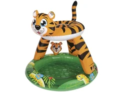 Piscina infantil hinchable, con suelo acolchado.