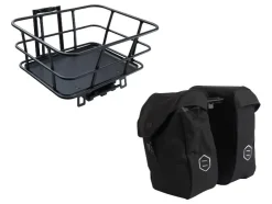 Portaequipajes delantero para bicicleta urbana + cesta / Bolsa portaequipajes doble para sistema AVS Click.