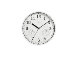 Reloj de pared con termómetro e higrómetro.
