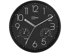 Reloj de pared con termómetro e higrómetro.