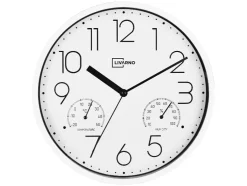 Reloj de pared con termómetro e higrómetro.