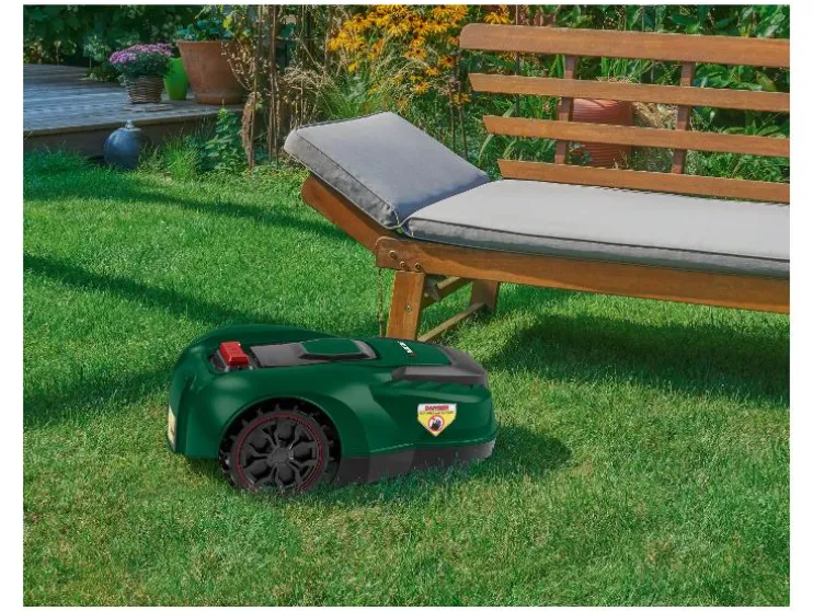 Robot cortacésped de 20 V »PAMRS 1000 A1«, con batería y estación de carga.
