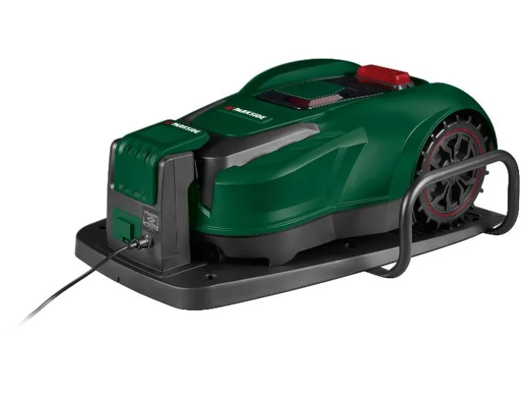 Robot cortacésped de 20 V »PAMRS 1000 A1«, con batería y estación de carga.