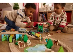Set de tren de madera »Granja / Dinosaurios«