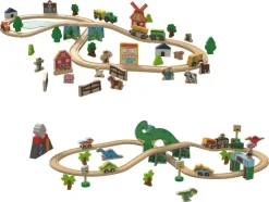 Set de tren de madera »Granja / Dinosaurios«