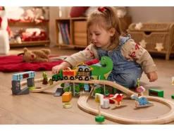 Set de tren de madera »Granja / Dinosaurios«