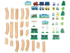 Set de tren de madera «Peppa Pig», con equipamiento amplio.