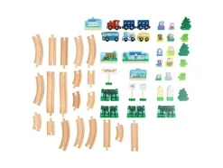 Set de tren de madera «Peppa Pig», con equipamiento amplio.
