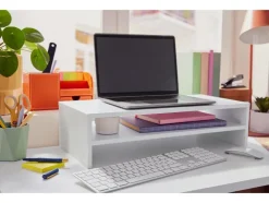 Soporte para pantalla o portátil con compartimento.