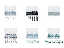 Surtido de ganchos y ojillas / tubos termorretráctiles / remaches ciegos / anillos de junta / abrazaderas para manguera / abrazaderas para manguera con cabeza de mariposa.