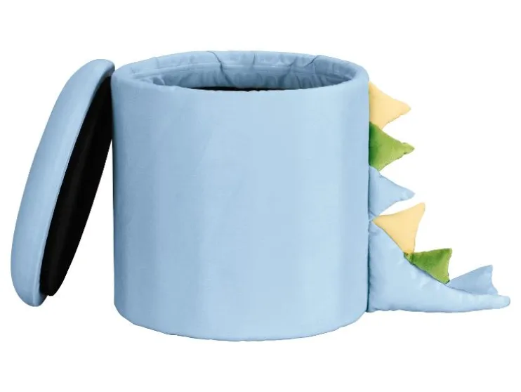 Taburete infantil con almacenamiento y patas de madera.