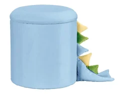 Taburete infantil con almacenamiento y patas de madera.