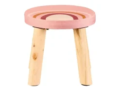 Taburete infantil con almacenamiento y patas de madera.