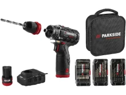 Taladro atornillador con batería de 12 V, juego de inicio »PBSPA 12 E4«, con baterías y cargador.