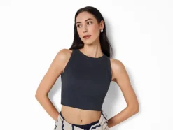 Top corto de mujer, 2 unidades, en canalé de moda.