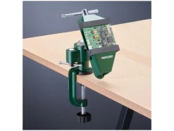 Tornillo de banco universal para mesa, con cabezal de herramienta intercambiable.