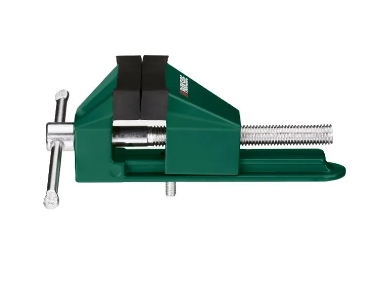 Tornillo de banco universal para mesa, con cabezal de herramienta intercambiable.