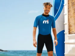Traje de neopreno shorty, corto, con cremallera en la espalda, azul/negro.