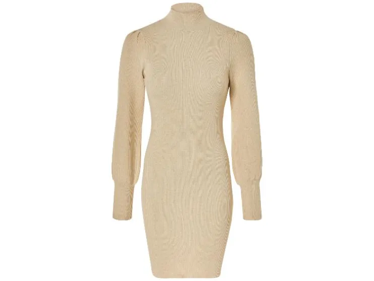 Vestido de punto de mujer, con mangas abullonadas largas.