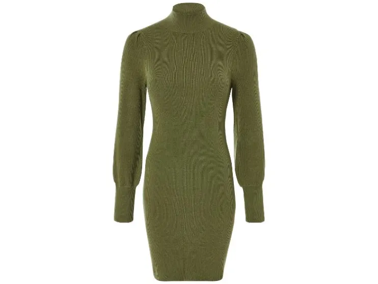 Vestido de punto de mujer, con mangas abullonadas largas.