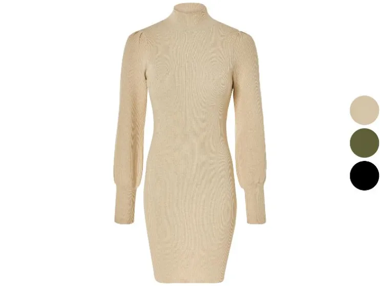 Vestido de punto de mujer, con mangas abullonadas largas.