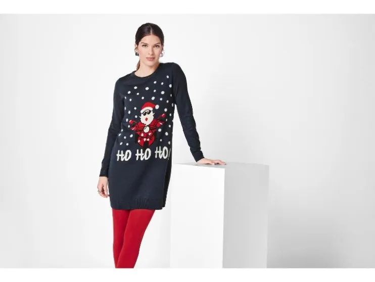 Vestido de punto fino navideño para mujer