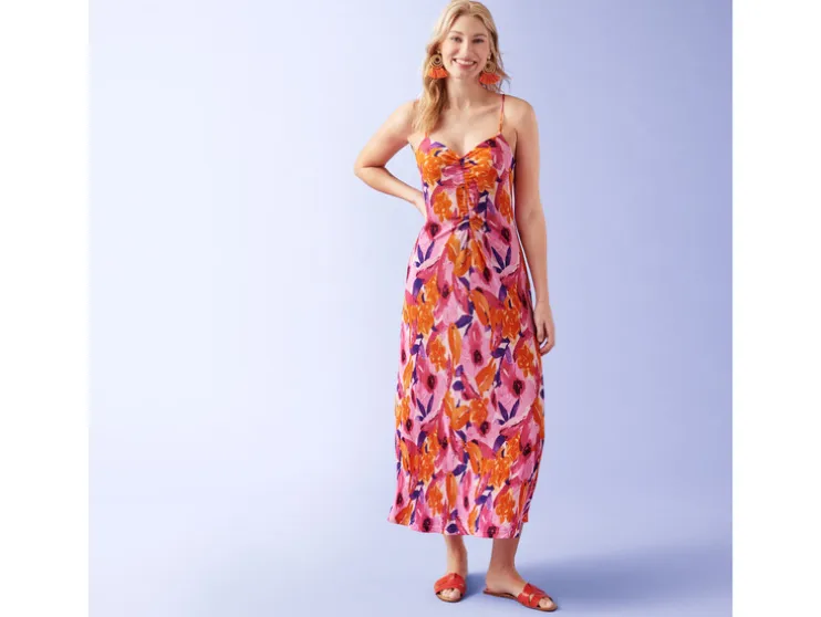 Vestido plisado midi de mujer